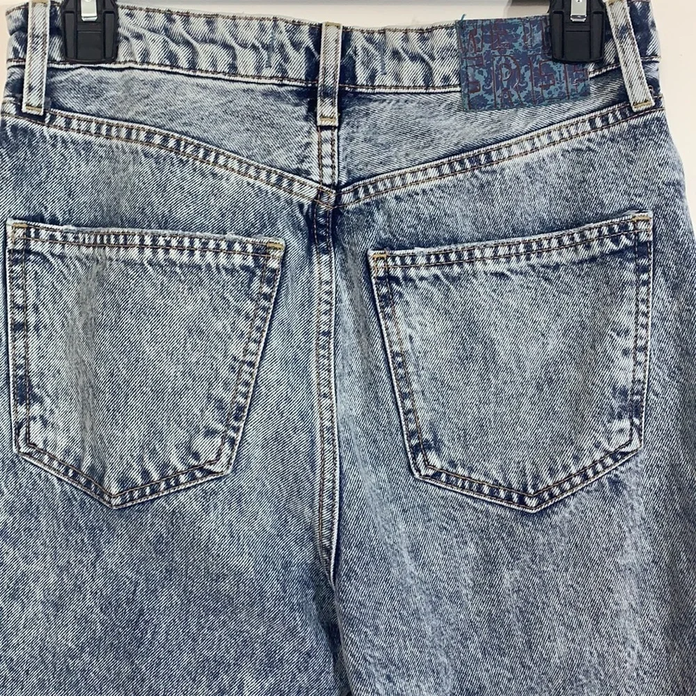 - Free People Blue Acid Wash My Own Lane Jeans Distressed Hi-rise Straight Leg